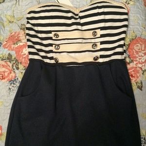 Navy blue, white, and tan sailor dress NWT